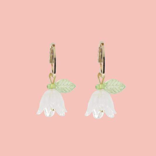 White Bell Orchid Huggie Hoop Earrings