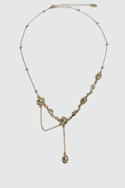 18K Real Gold Plated Multi Opal Dangle Necklace