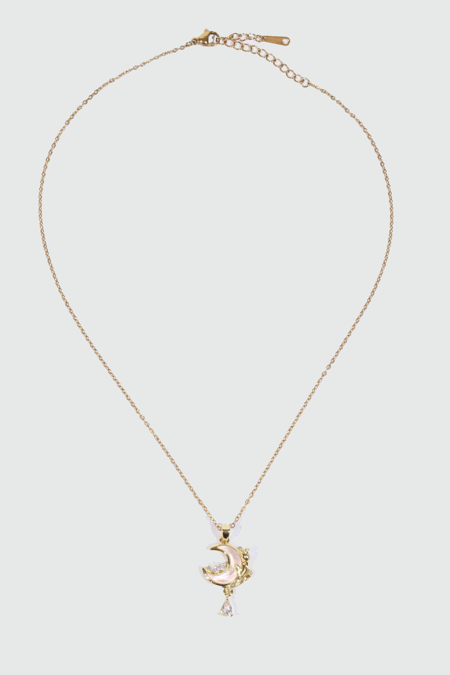 18K Real Gold Plated White Rose Moon Necklace