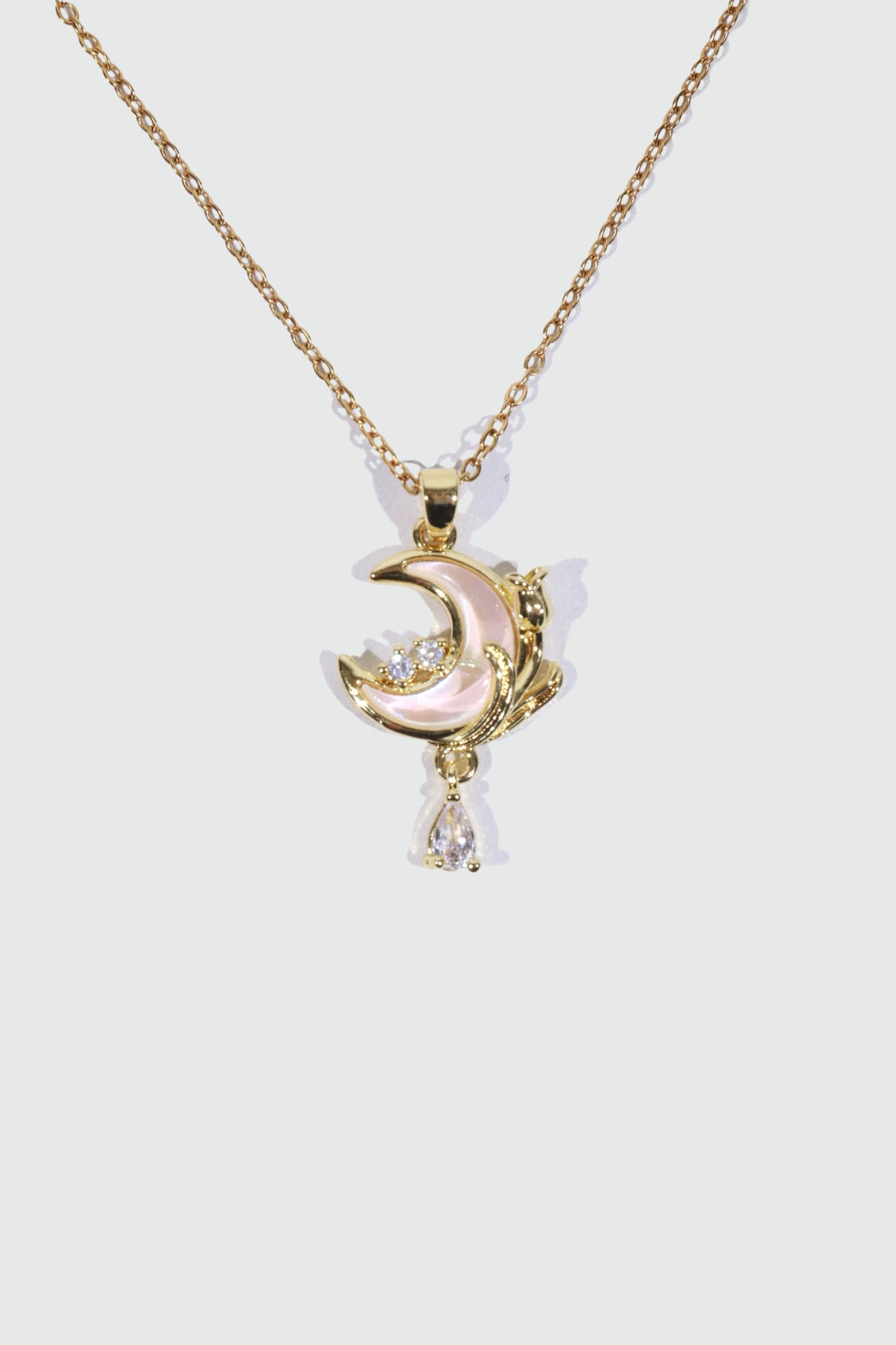 18K Real Gold Plated White Rose Moon Necklace