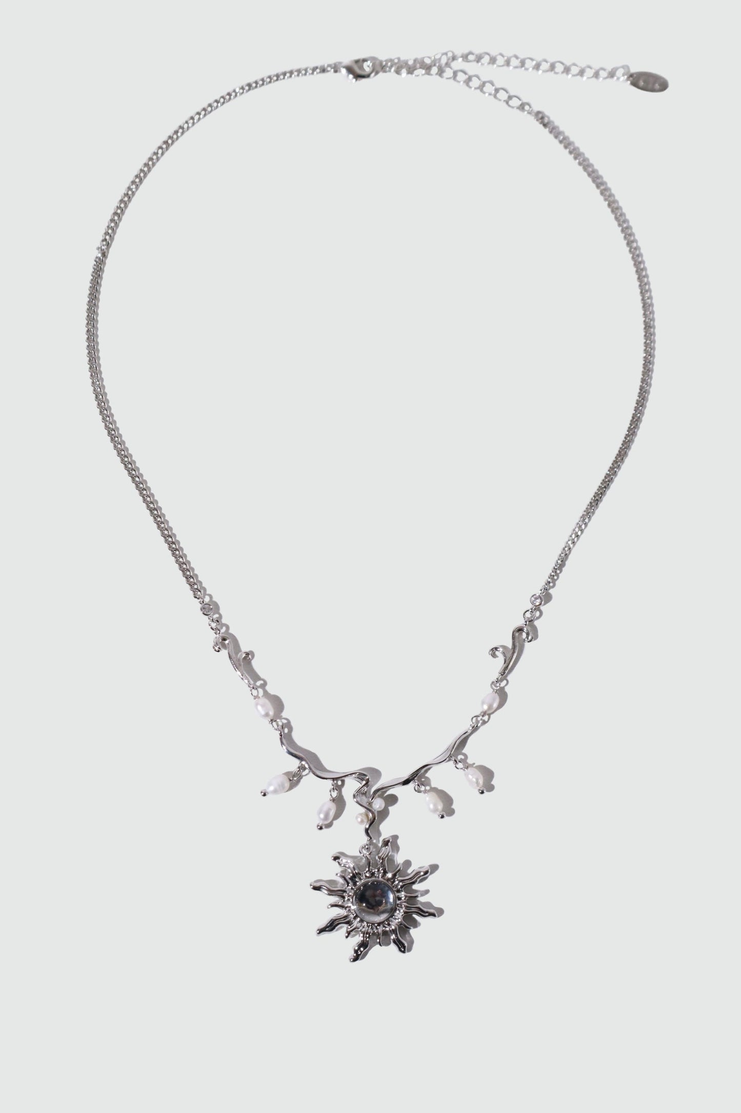 Palladium White Gold Plated White Opal Sun Pearls Necklace