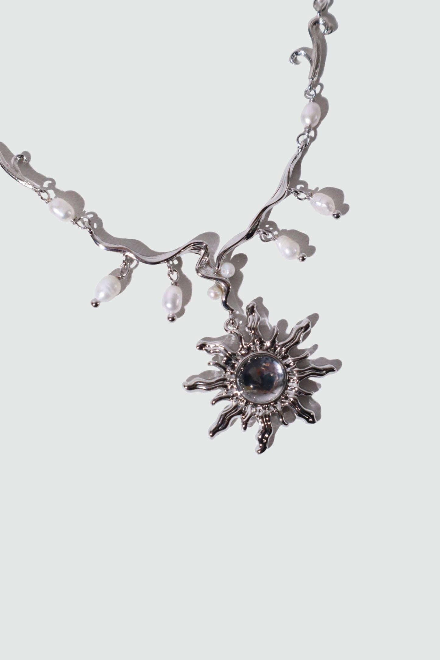 Palladium White Gold Plated White Opal Sun Pearls Necklace