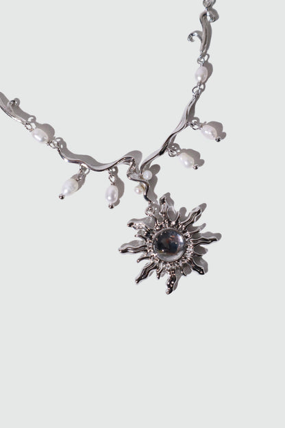 Palladium White Gold Plated White Opal Sun Pearls Necklace