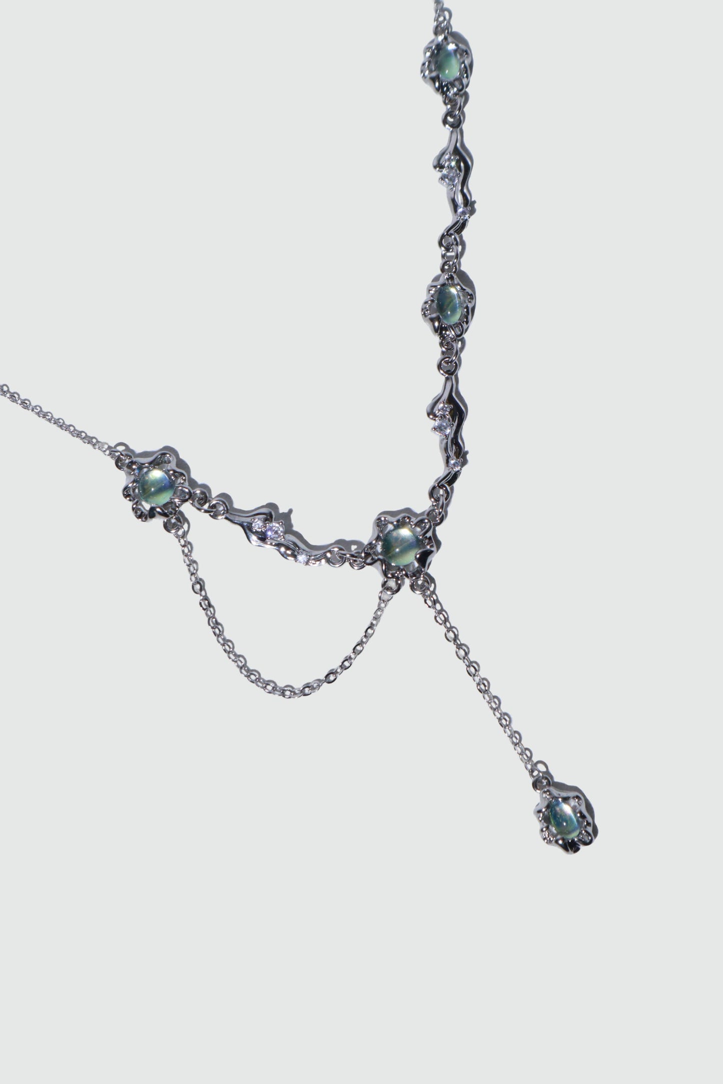 Palladium White Gold Plated Multi Opal Dangle Necklace