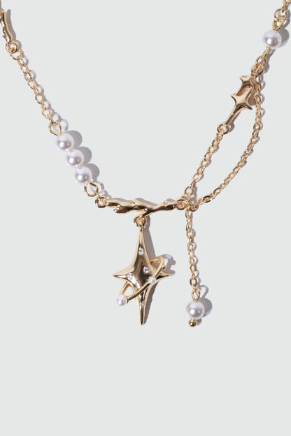 18K Real Gold Plated Saturn Pearls Necklace