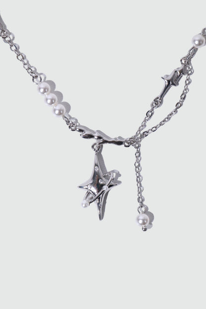 Palladium White Gold Plated Saturn Pearls Necklace