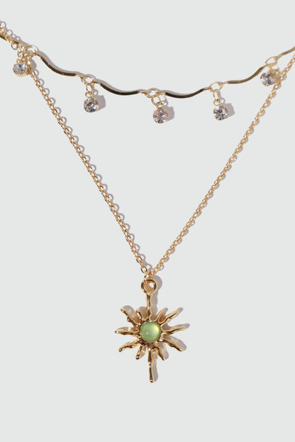 18K Real Gold Plated Pole Star Wave Layer Necklace