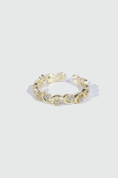 14K Real Gold Plated Multi Diamond Moon Star Ring