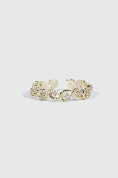 14K Real Gold Plated Multi Diamond Moon Star Ring