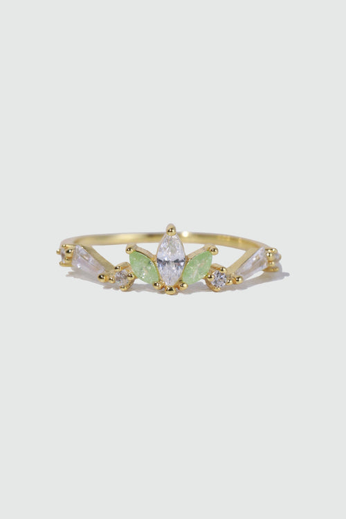18K Gold Vermeil Green Gem Clover Ring
