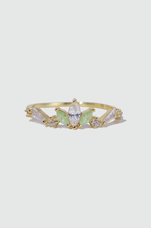 18K Gold Vermeil Green Gem Clover Ring