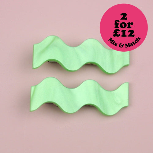 Wavy Green Marble Hair Clips