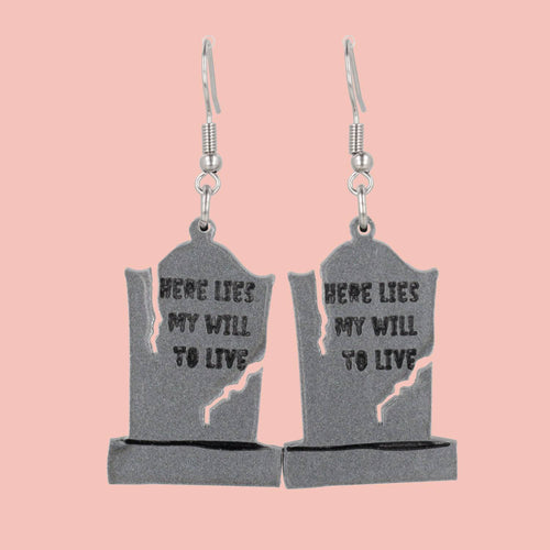 Will To Live Grave Stone Earrings
