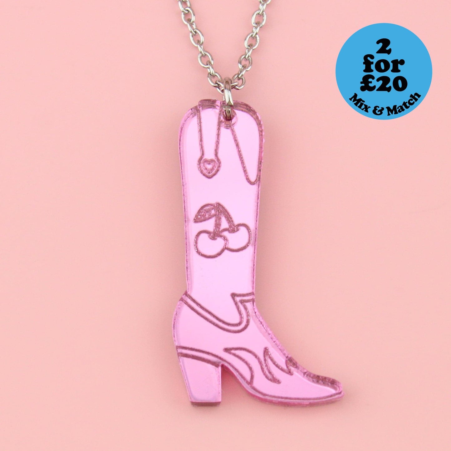 Working 9-5 Pink Cowgirl Boot Necklace