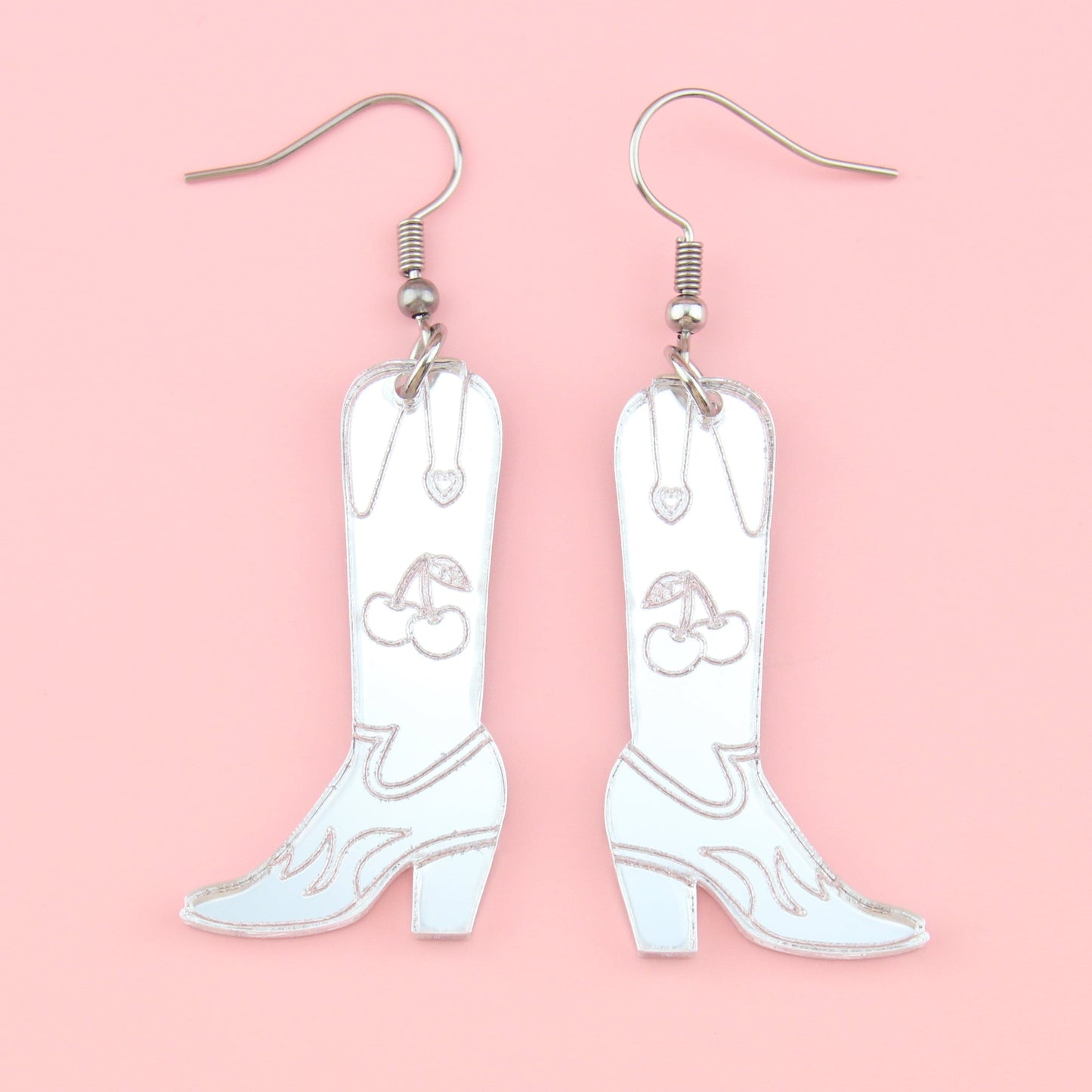 Working 9-5 Silver Cowgirl Boot Earrings