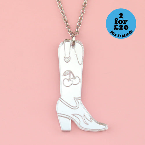 Working 9-5 Silver Cowgirl Boot Necklace