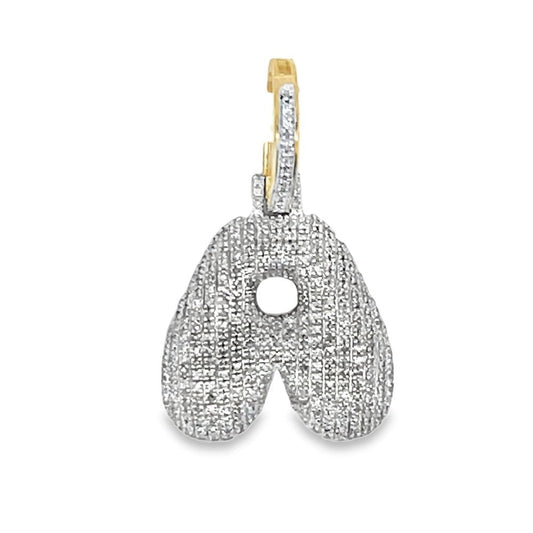 A Bubble Initial Diamond Pendant .48cttw 10K Yellow Gold