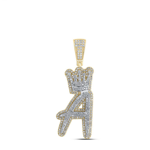 A-Z Crown Letter Initial Diamond Pendant 10K Yellow Gold