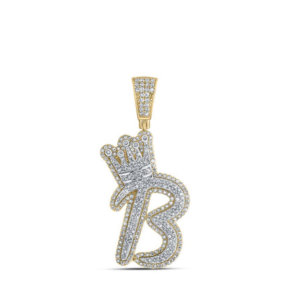 A-Z Crown Letter Initial Diamond Pendant 10K Yellow Gold