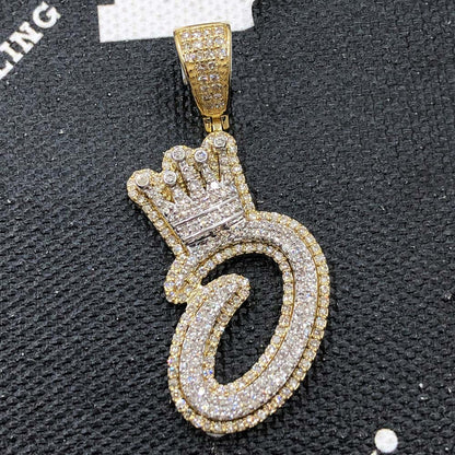 A-Z Crown Letter Initial Diamond Pendant 10K Yellow Gold