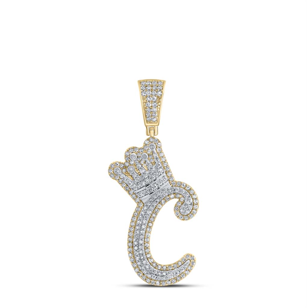A-Z Crown Letter Initial Diamond Pendant 10K Yellow Gold