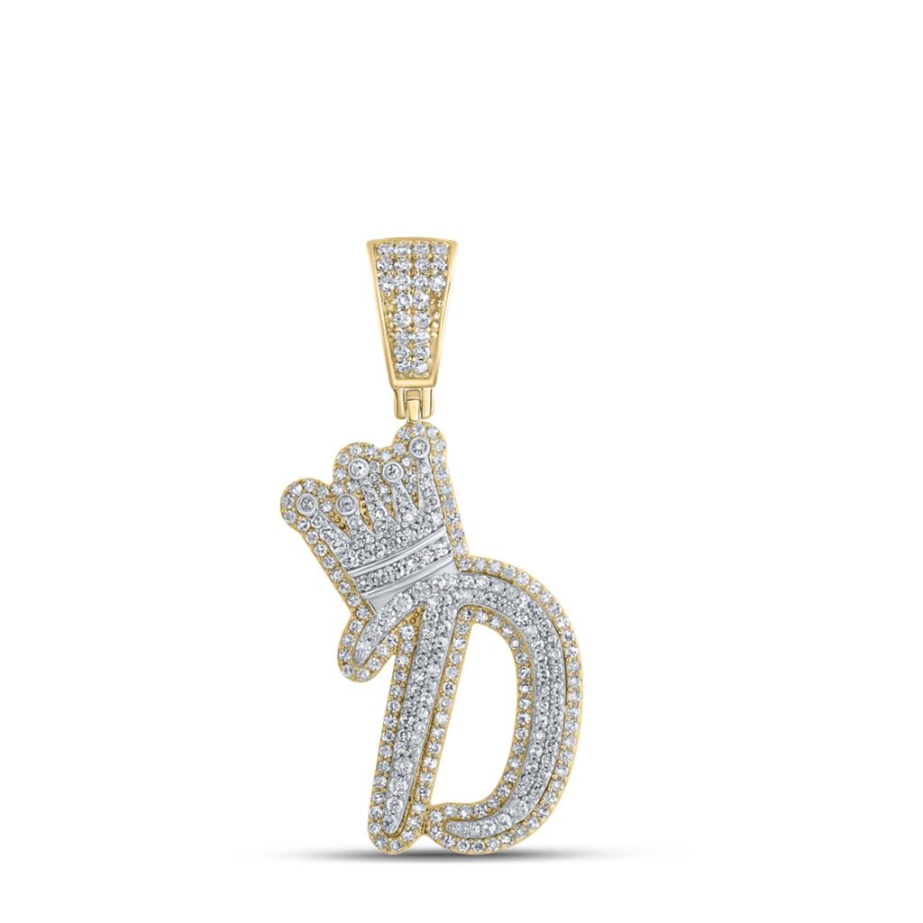A-Z Crown Letter Initial Diamond Pendant 10K Yellow Gold
