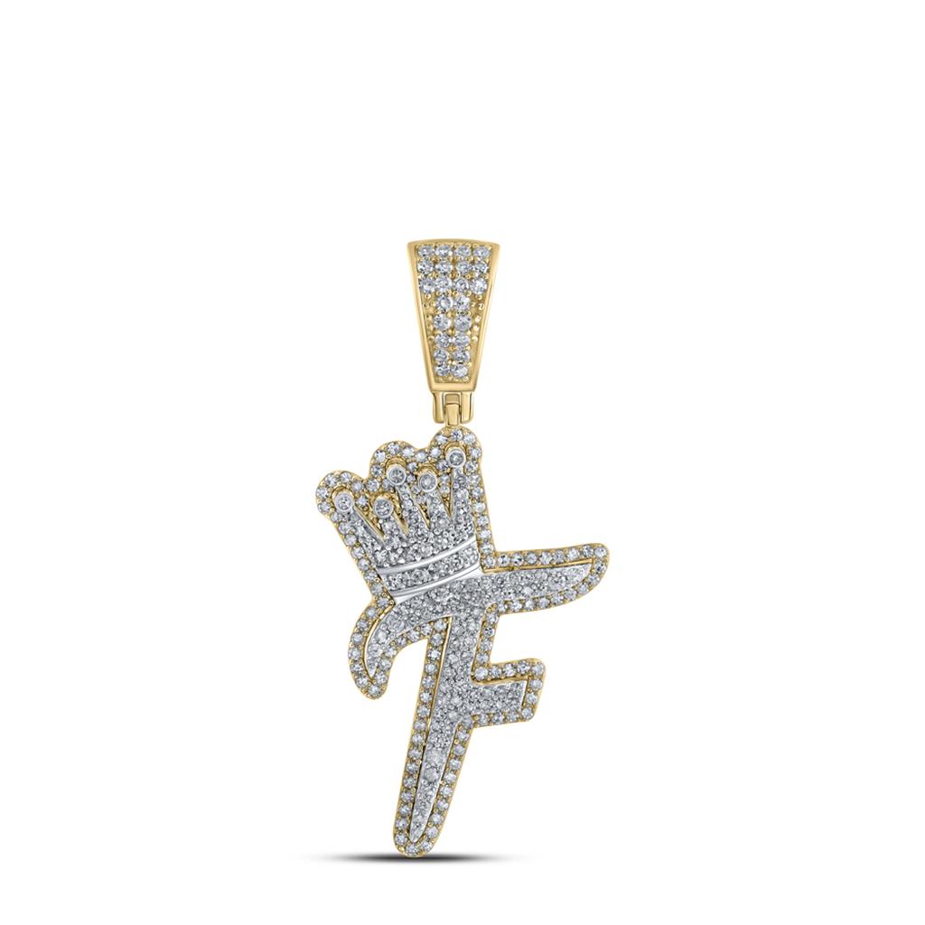 A-Z Crown Letter Initial Diamond Pendant 10K Yellow Gold