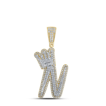 A-Z Crown Letter Initial Diamond Pendant 10K Yellow Gold