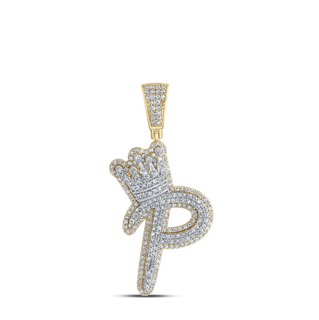 A-Z Crown Letter Initial Diamond Pendant 10K Yellow Gold