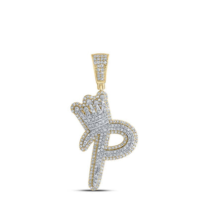 A-Z Crown Letter Initial Diamond Pendant 10K Yellow Gold