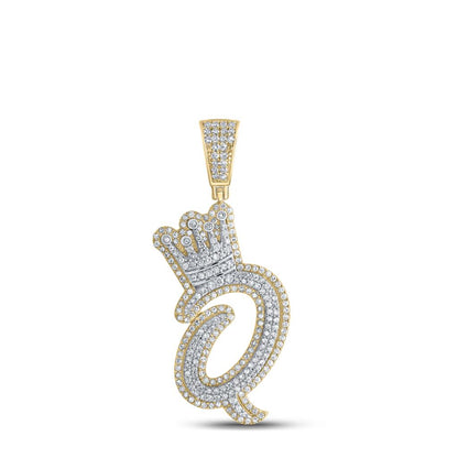 A-Z Crown Letter Initial Diamond Pendant 10K Yellow Gold