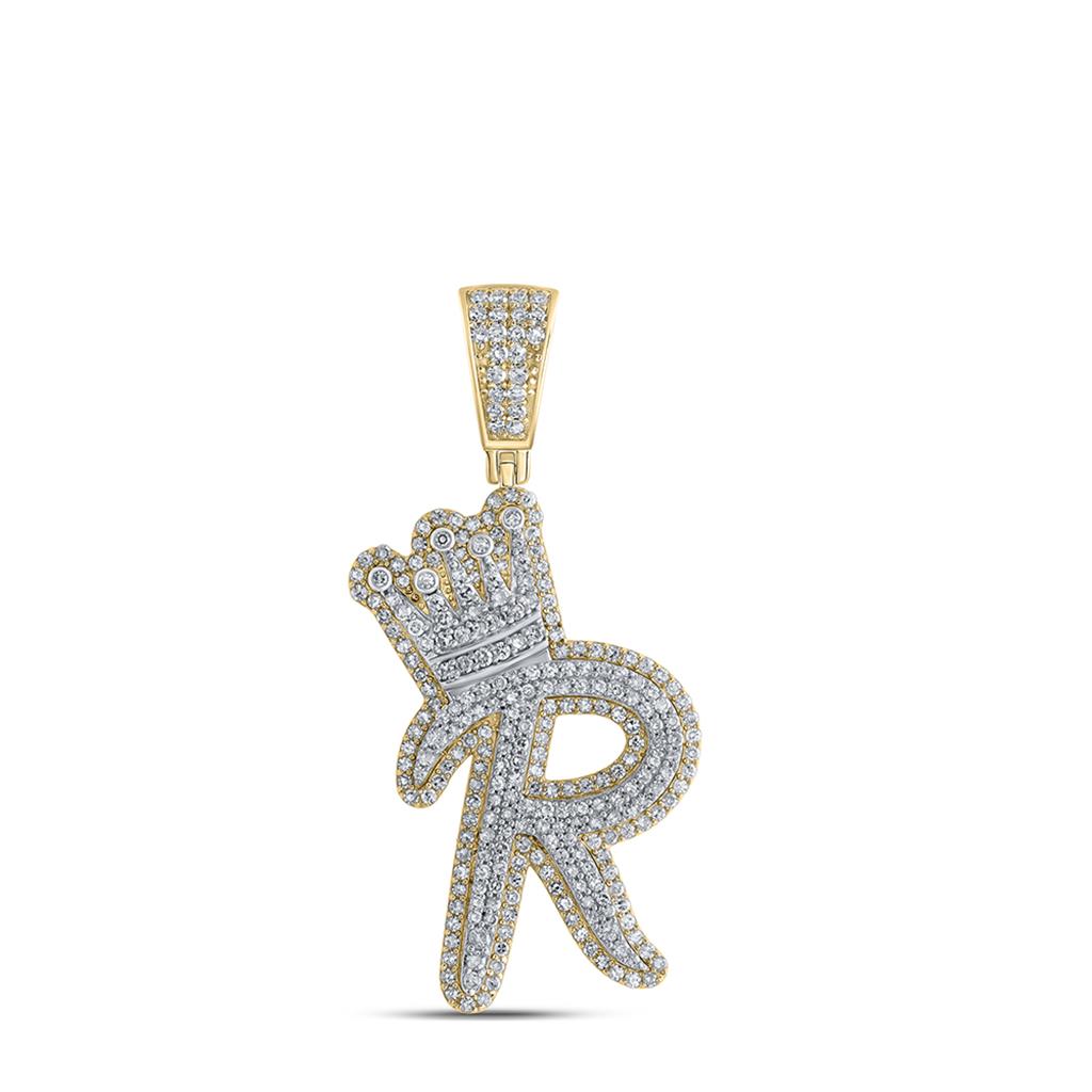 A-Z Crown Letter Initial Diamond Pendant 10K Yellow Gold