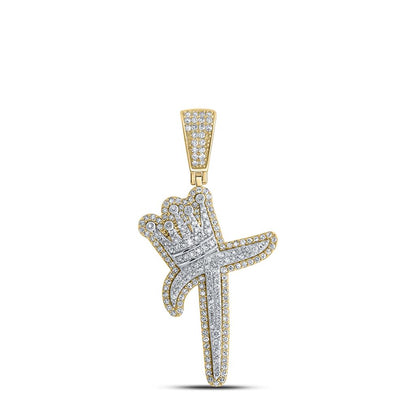 A-Z Crown Letter Initial Diamond Pendant 10K Yellow Gold