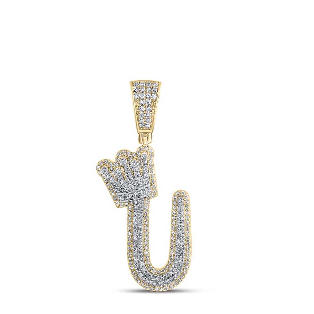 A-Z Crown Letter Initial Diamond Pendant 10K Yellow Gold