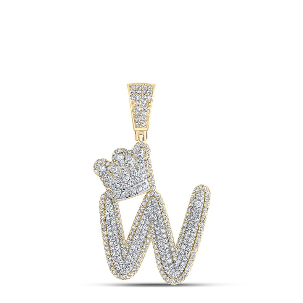 A-Z Crown Letter Initial Diamond Pendant 10K Yellow Gold