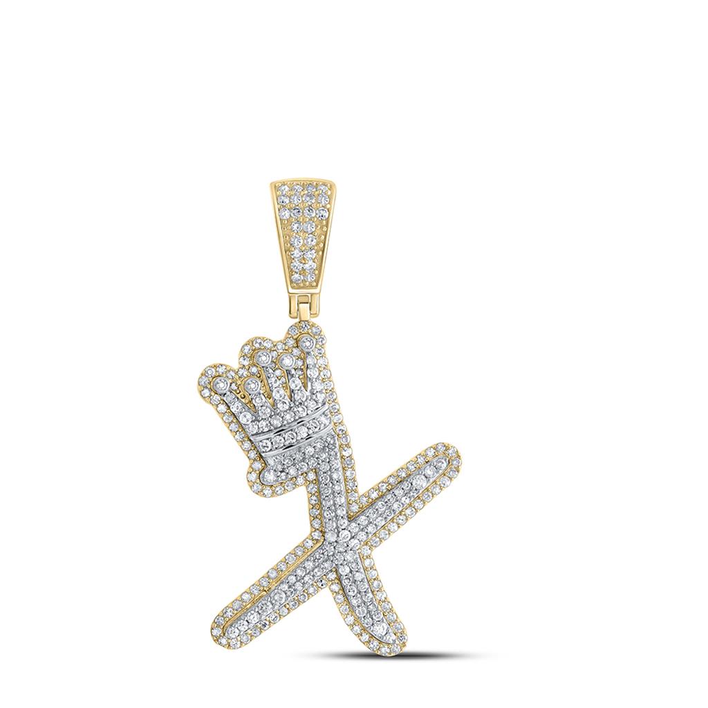 A-Z Crown Letter Initial Diamond Pendant 10K Yellow Gold