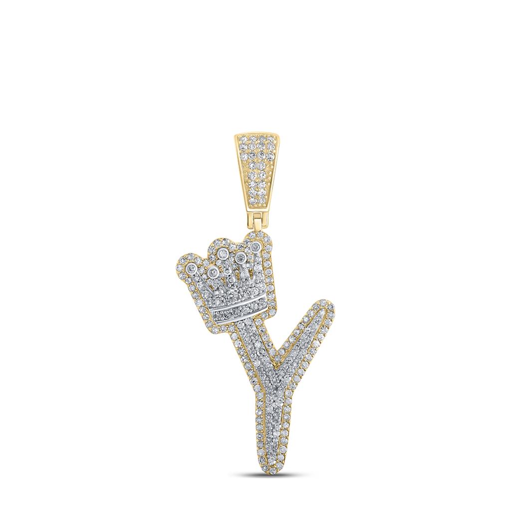 A-Z Crown Letter Initial Diamond Pendant 10K Yellow Gold