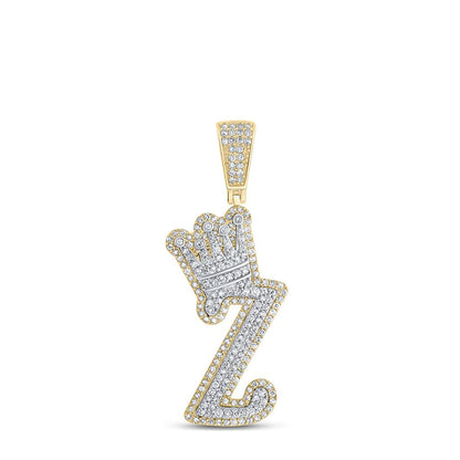 A-Z Crown Letter Initial Diamond Pendant 10K Yellow Gold