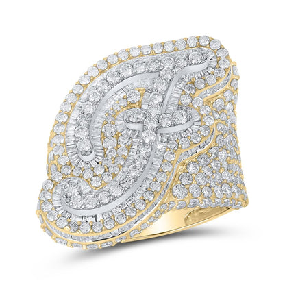 A-Z Initial Cursive Baguette Diamond Ring 10K Yellow Gold