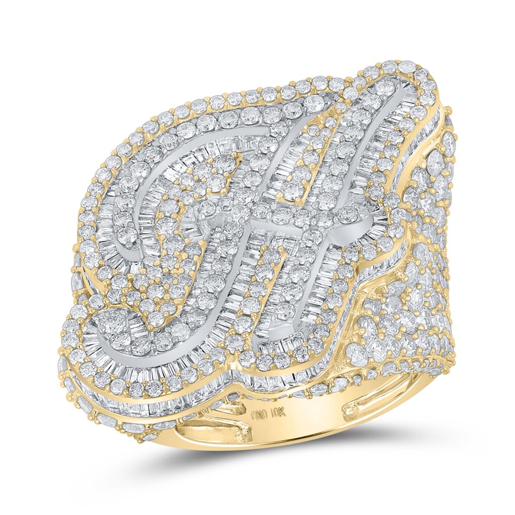 A-Z Initial Cursive Baguette Diamond Ring 10K Yellow Gold