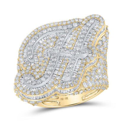 A-Z Initial Cursive Baguette Diamond Ring 10K Yellow Gold