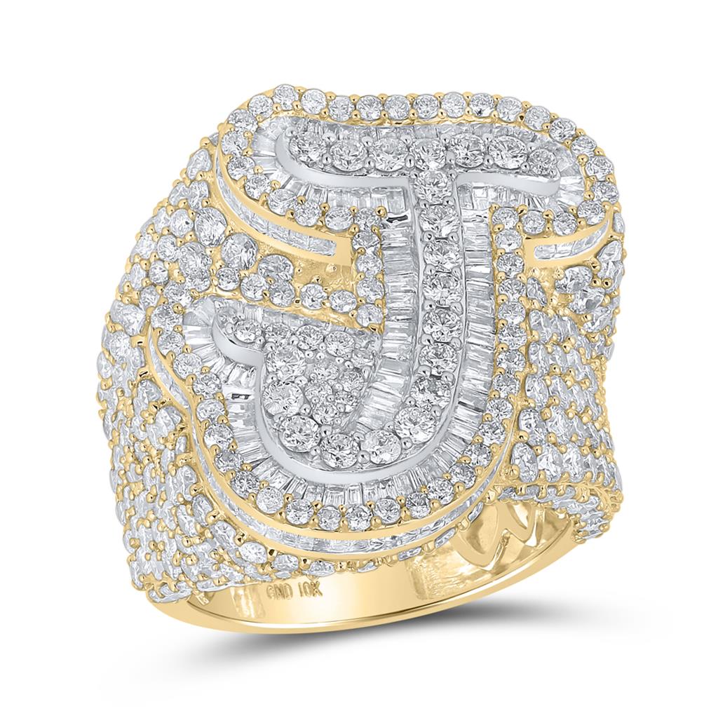 A-Z Initial Cursive Baguette Diamond Ring 10K Yellow Gold