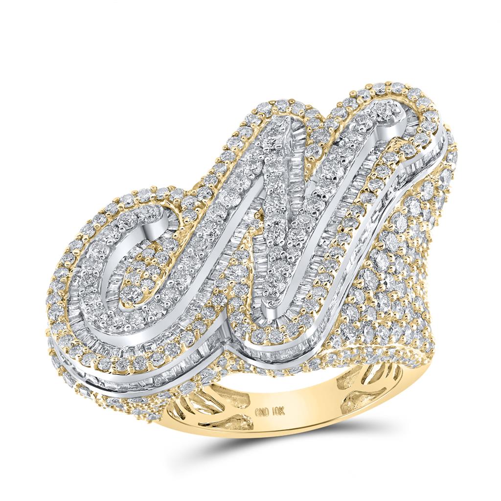 A-Z Initial Cursive Baguette Diamond Ring 10K Yellow Gold