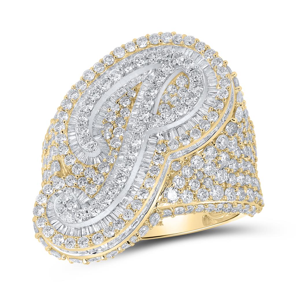 A-Z Initial Cursive Baguette Diamond Ring 10K Yellow Gold