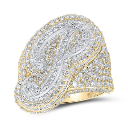 A-Z Initial Cursive Baguette Diamond Ring 10K Yellow Gold