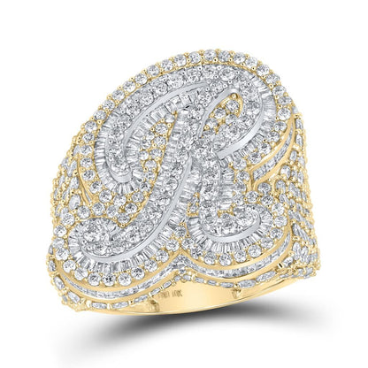 A-Z Initial Cursive Baguette Diamond Ring 10K Yellow Gold