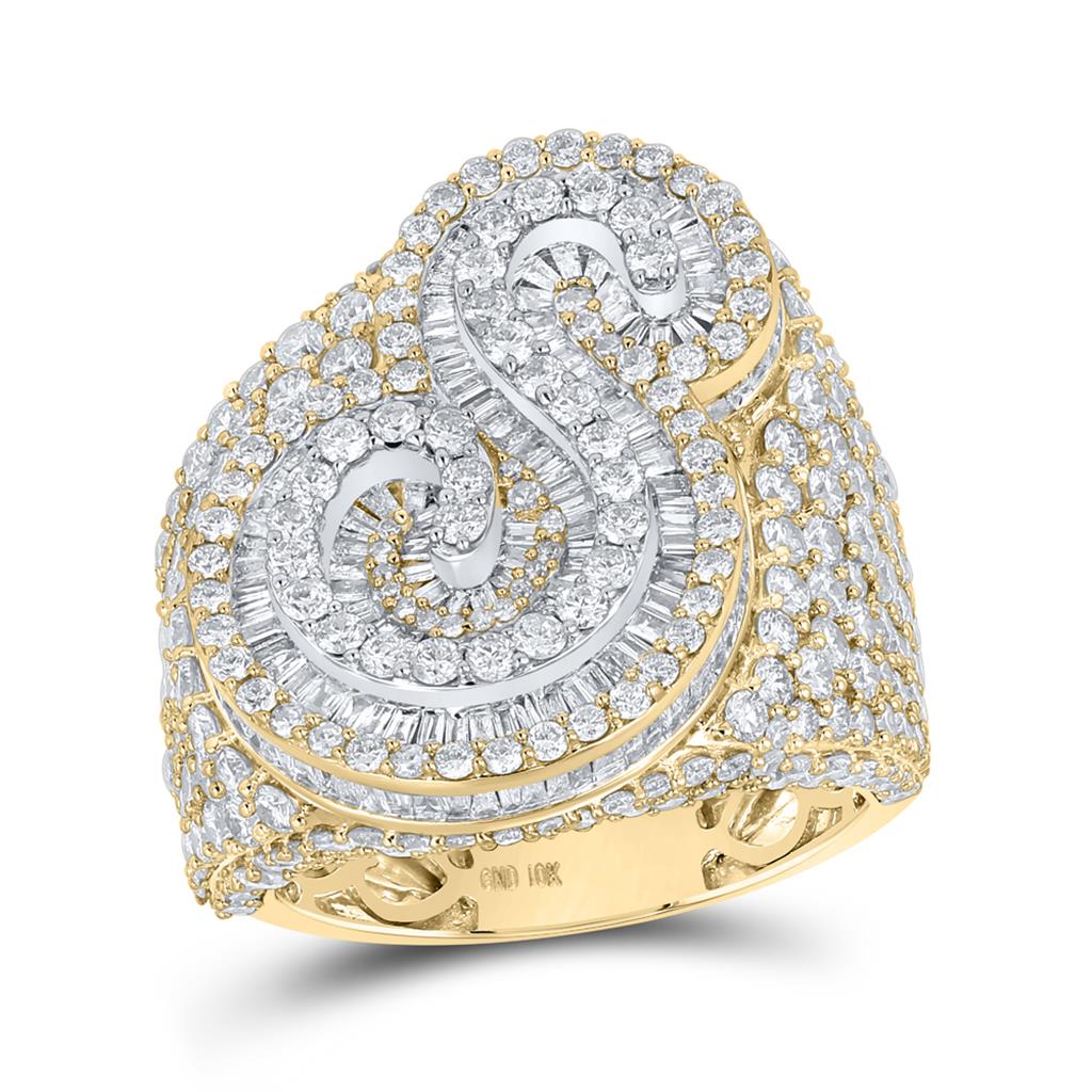 A-Z Initial Cursive Baguette Diamond Ring 10K Yellow Gold