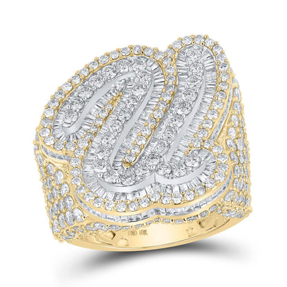 A-Z Initial Cursive Baguette Diamond Ring 10K Yellow Gold