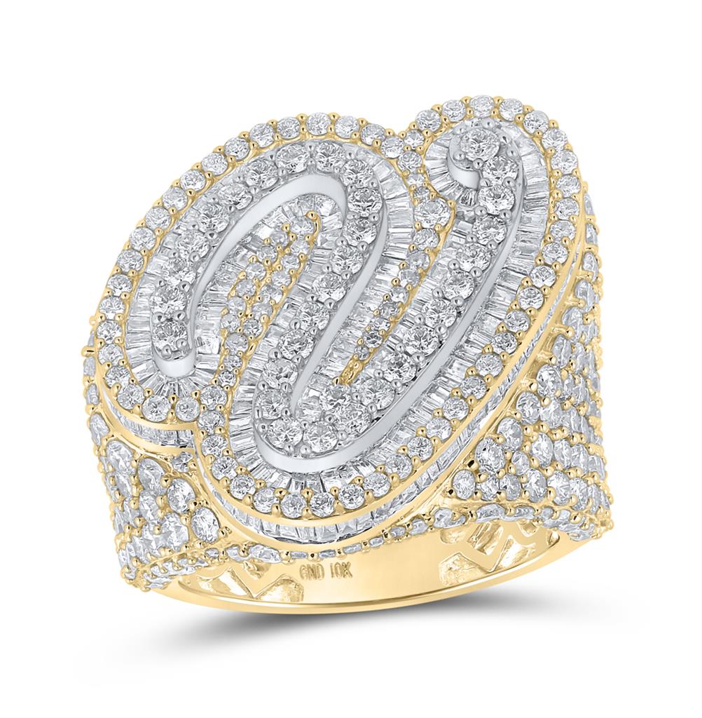 A-Z Initial Cursive Baguette Diamond Ring 10K Yellow Gold