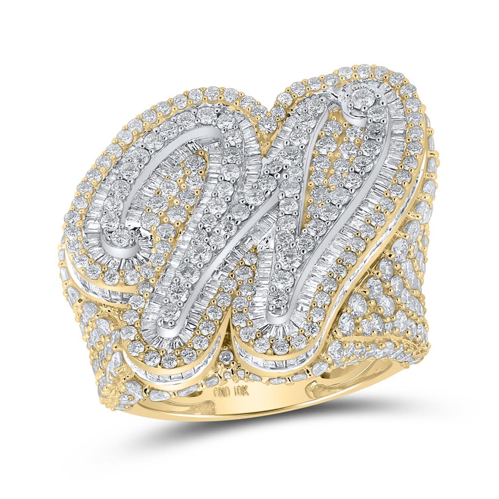 A-Z Initial Cursive Baguette Diamond Ring 10K Yellow Gold